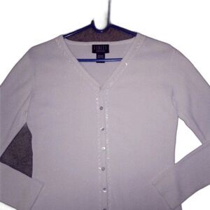 Finity Petite Long Sleeve White Beaded Cardigan Size: PS
